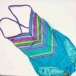 🌈 VINTAGE 1960’s Elizabeth Stewart Swimsuit Retro Rainbow One Piece E. Stewart